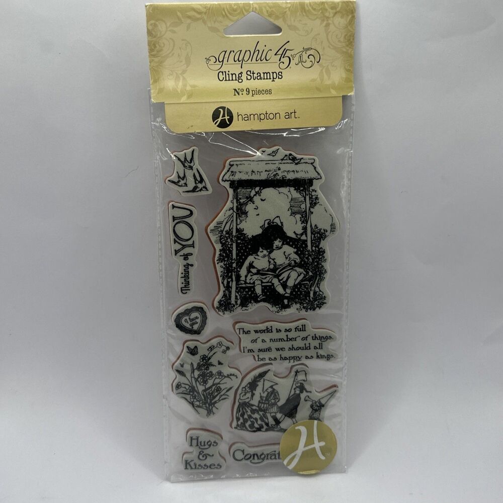 Graphic 45 Scrapbook Cling Stamps Children's Hour #1 playing Swing hugs kisses
